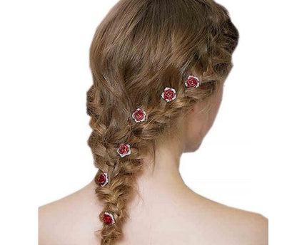 Romantische Red Rose Bruidshaarspelden-Een set van 8