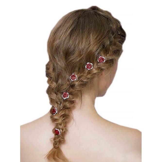 Romantische Red Rose Bruidshaarspelden-Een set van 8