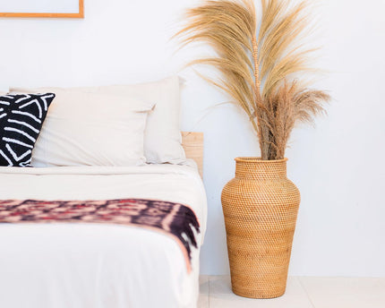 Geweven rotan vaas rond – grote boho decoratieve vaas – vaas hoog en smal – vloervaas handgemaakt van natuurlijke vezels (Ø 30 cm) KIDUNG