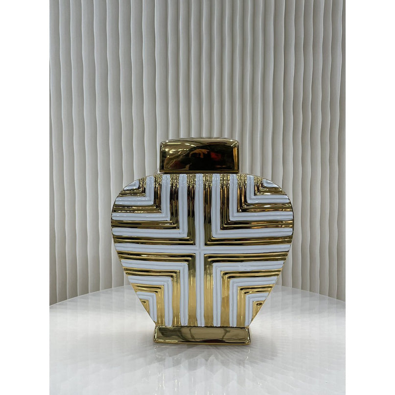 Prachtige goud-witte kunstdecor geïnspireerde pot groot formaat