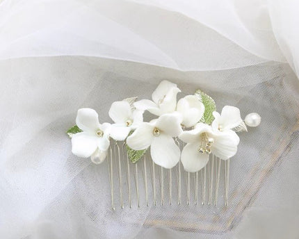 Keramische bloemen bruids haarspeld-groen blad