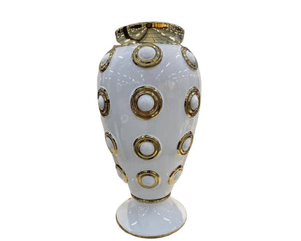 Witgouden grote vaas met 4 cirkels H46cm (CV11617-17WIT)