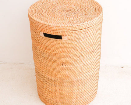 Wasmand met deksel Opbergmand van rotan SARI (2 maten)