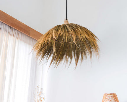 Grote lampenkap van zeegras – natuurlijke hanglamp met franjes – Boho hanglamp – handgemaakte tropische hanglamp MAWANA (Ø 53 cm)
