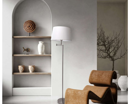 Staande lamp "Bologna" hoogte 158 cm gemaakt van metaal in een satijnen nikkel, Beiger TextalsPreis, E27
