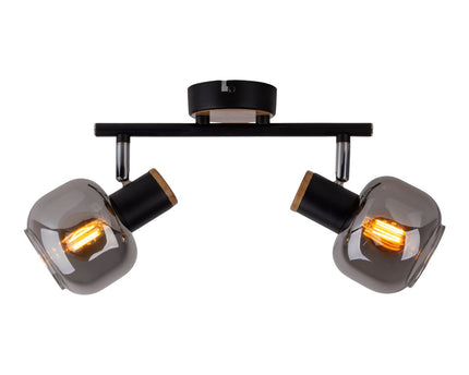 2 Spot plafondlamp "fumoso", metalen plafondlamp en rookglas in zwart en natuur, met E14 -aansluiting, voor eetkamer, woonkamer, gang of kantoor, 40 x 20 cm
