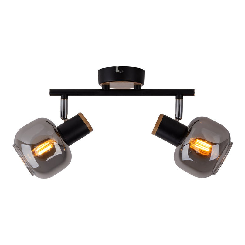2 Spot plafondlamp "fumoso", metalen plafondlamp en rookglas in zwart en natuur, met E14 -aansluiting, voor eetkamer, woonkamer, gang of kantoor, 40 x 20 cm
