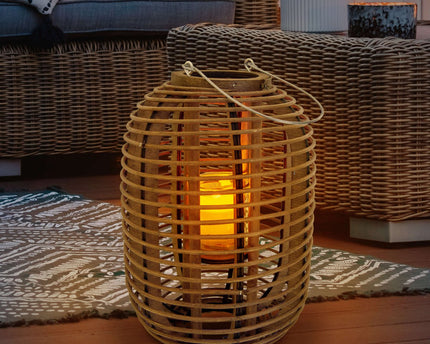 Decollicht "Korbinian" inclusief Solar Led Candle voor tuin en terras, zonnelamp gemaakt van bruin rotan, hoogte 32 cm