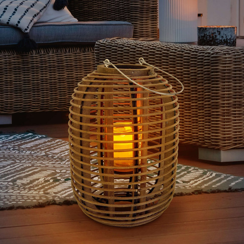 Decollicht "Korbinian" inclusief Solar Led Candle voor tuin en terras, zonnelamp gemaakt van bruin rotan, hoogte 32 cm