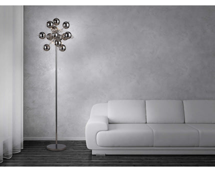Staande lamp "explosie" in chroom, vloerlamp gemaakt van metaal en glas, chroom, G9, vloerlamp 169 cm hoog