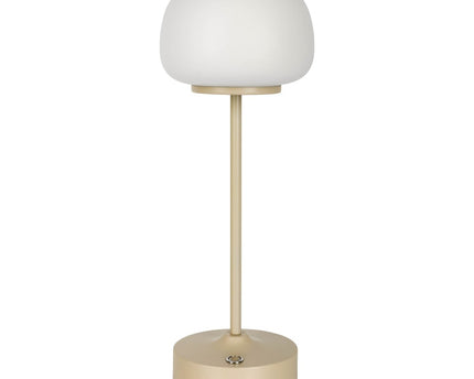 LED -batterij/ tafellamp "Pina" 30 cm hoog, gemaakt van metaal (beige) en glas (wit), geïntegreerde LED's, warm wit