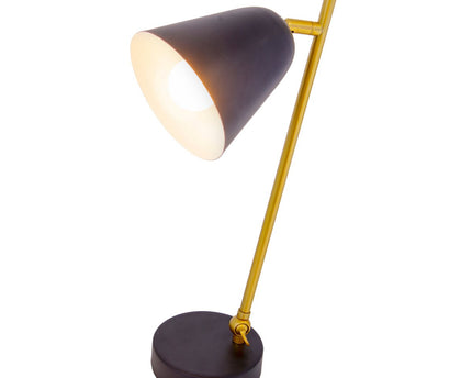 De "Triton" tafellamp gemaakt van zwart en messing gekleurd metaal is 42,5 cm hoog, heeft een E14-versie en is ideaal voor woonkamer, gang, kantoor of dessert