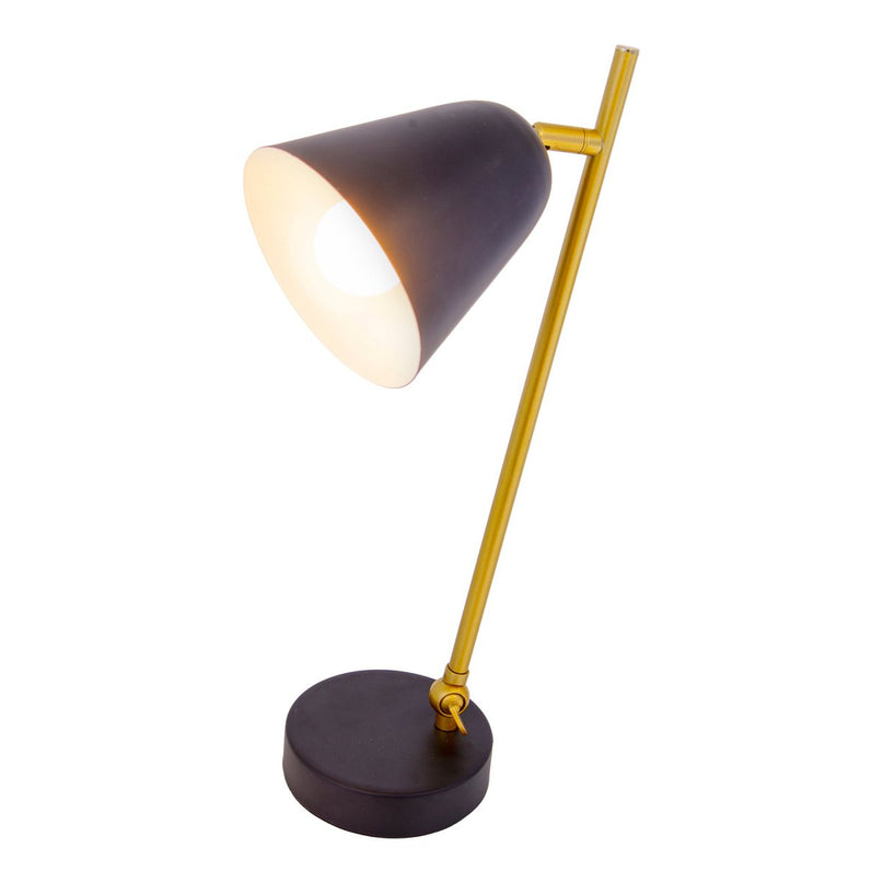 De "Triton" tafellamp gemaakt van zwart en messing gekleurd metaal is 42,5 cm hoog, heeft een E14-versie en is ideaal voor woonkamer, gang, kantoor of dessert