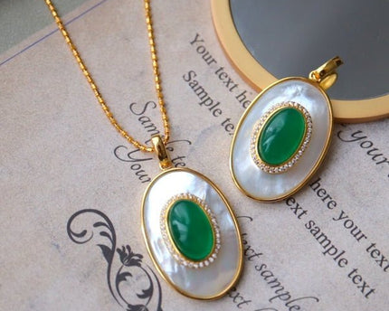 Koninklijke groene Onyx MOP ovale hanger ketting