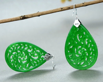 Waterdrop Jade oorbellen-Ruyi bloempatroon
