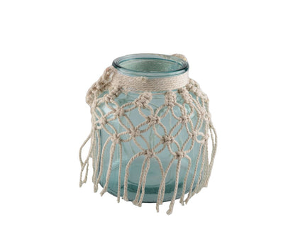 Macrame groen groen glazen vaas H.16,5 cm