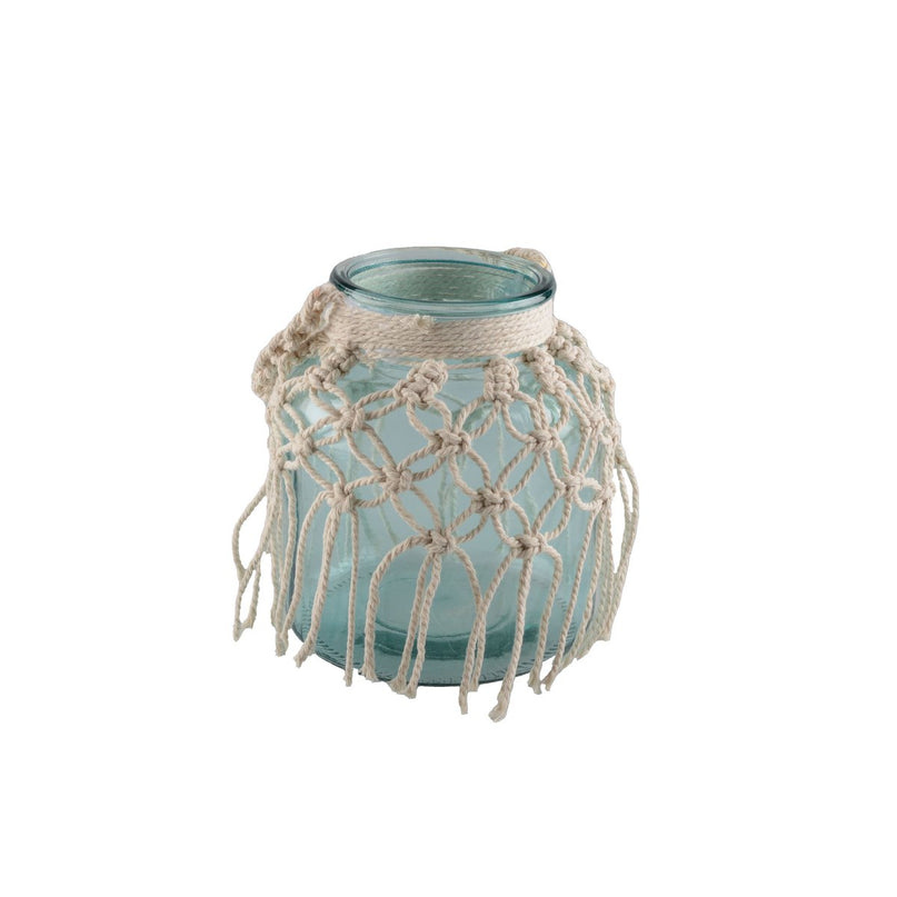 Macrame groen groen glazen vaas H.16,5 cm