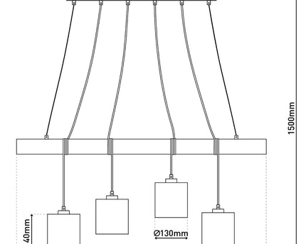 4 hanglamp "Malta" gemaakt van metaal en hout, met textielparaplu's in grijs en wit, E27 -aansluiting, verlichting voor woonkamer, kantoor of nachtkastje