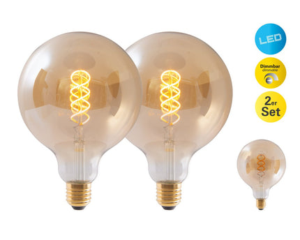 2 Set LED -lamp E27 -versie, 5 watt Ø 12,5 cm, metaal en glas, Amber