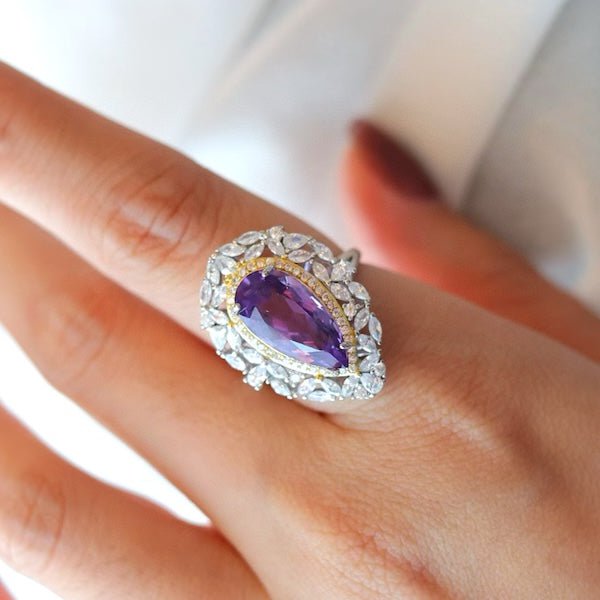 Royal Style Pear -Cut Amethyst Ring - verstelbaar