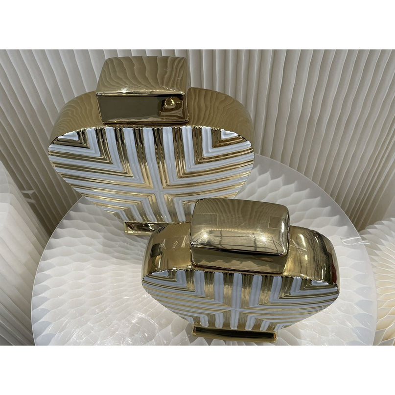 Prachtige goud-witte kunstdecorgeïnspireerde pot klein formaat (uitverkoop - 50% korting van 27,99 tot 13,99 euro)