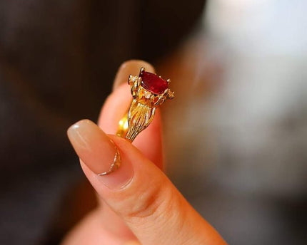 Echte Ruby Solitaire Ring-verstelbaar