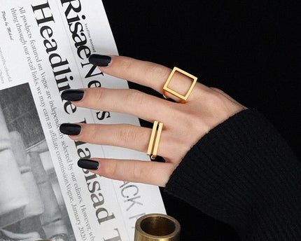Sterling zilveren en gouden vermeil vierkante ring met opvallende look
