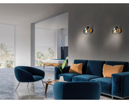 Glazen wandvlek "fumoso", wandlamp gemaakt van zwart en rookglas in zwart en de natuur, met E14 -aansluiting, voor eetkamer, woonkamer, gang of kantoor, lamp voor woonkamer, eetkamer, gang of gang 16 x 14 cm
