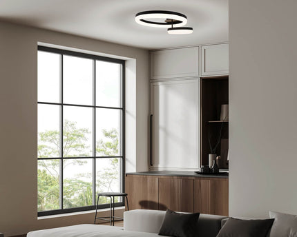 LED CCT-plafondlicht "Circulo" gemaakt van zwart metaal en zandkleurig plastic 53 cm lang