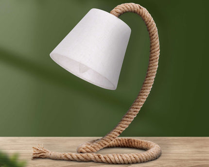 Tafellamp met tekstblazer "touw", tafellamp gemaakt van metaal, plastic, jute en textiel in wit, met E14 -versie, voor woonkamers, gang of kantoor, 35 cm hoog