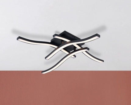 LED -plafondlamp "Onda" S: 45 cm, plafondlamp gemaakt van metaal en plastic in zwart "LED -vaste, verlichting voor woonkamer, eetkamer of kantoor 45 x 45 cm