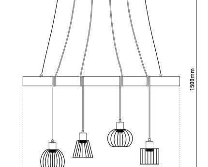 4 hanglamp "Woodland", hanglamp, metaal en hout in zwart en natuurlijke E27 -aansluiting, voor eetkamer, woonkamer, gang of kantoor, 100 cm lang