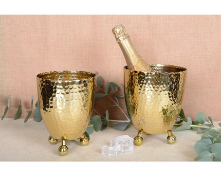 Gouden champagne -emmer gehamerd op ronde voeten - 18x18x22cm