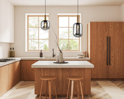 1-pendelende lamp "fumo", hanglamp gemaakt van metaal en glas in zwart, met E14-aansluiting, voor eetkamer, woonkamer, gang of kantoor, hangende lamp 150 x 20 cm