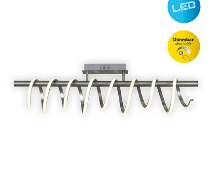 LED -plafondlamp "Belleza", moderne metalen plafondlamp en plastic in nikkel mat en wit, met stevig gebouwd -in LED's, 100 cm lang. De ideale verlichting voor woonkamer, eetkamer of keuken.