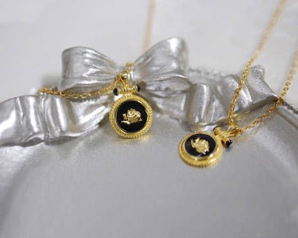 Zwart emaille Rose hanger ketting