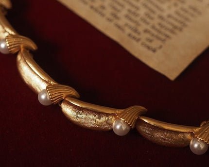 Vintage geïnspireerde parel lint ketting