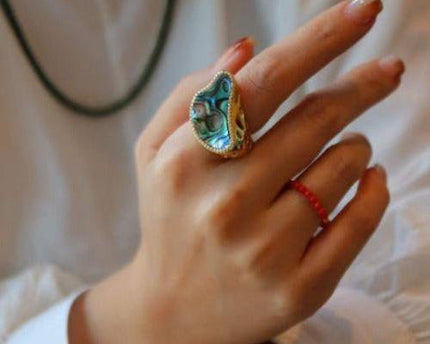 Ocean Wave Design Abalone Shell Statement Ring