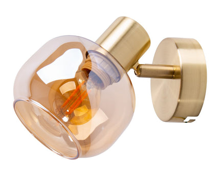 Glazen wandvlek "Libby", klassieke wandlamp gemaakt van messing gekleurd metaal en getinte glas in barnsteen, met E14-aansluiting, voor eetkamer, woonkamer, gang of kantoor, 16 cm