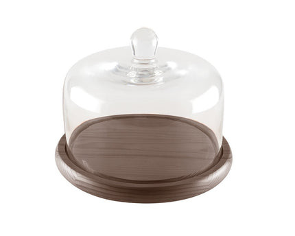 Houten cakedisplay met glazen bel