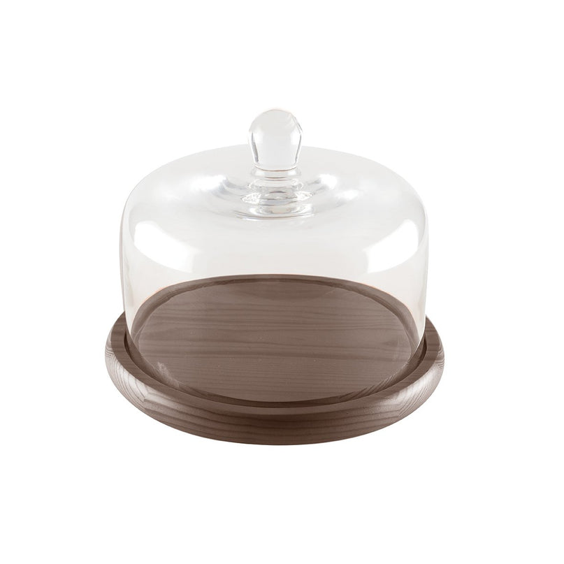 Houten cakedisplay met glazen bel