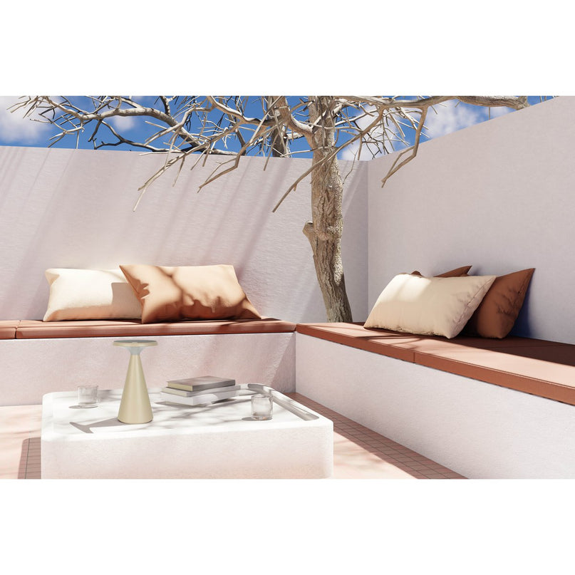 Zonne -batterijtafellamp "Palu" voor buiten en binnen, gemaakt van plastic in beige, 20 cm hoog