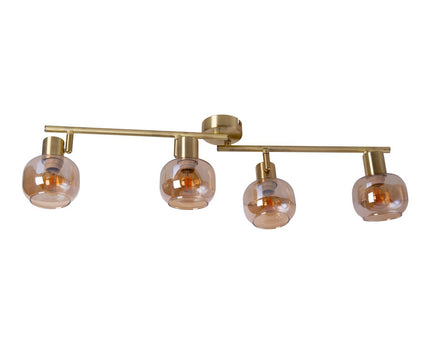 4er spot/plafondlamp "libby", klassieke plafondlamp gemaakt van messing gekleurd metaal en getinte glas in barnsteen, met E14-aansluiting, voor eetkamer, woonkamer, gang of kantoor, 80 cm lang
