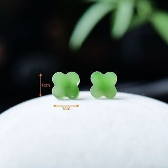 Hetian Jade Lucky Clover Ear studs-18k goud