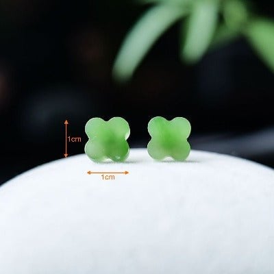 Hetian Jade Lucky Clover Ear studs-18k goud