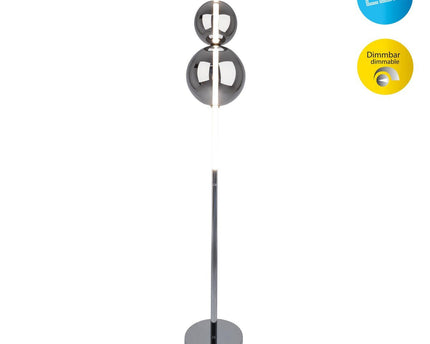 LED -vloerlamp "Nova" vloerlamp met DIMMM -functie gemaakt van chroom -gekleurd metaal, plastic en rookglas, met stevig geïnstalleerde LED's, ca. 150 cm hoog