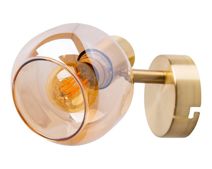 Glazen wandvlek "Libby", klassieke wandlamp gemaakt van messing gekleurd metaal en getinte glas in barnsteen, met E14-aansluiting, voor eetkamer, woonkamer, gang of kantoor, 16 cm