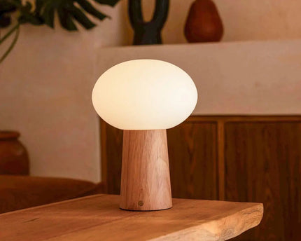 Max lichtbruine houten oplaadbare tafellamp met glas en oplaadbare batterij | Dimbare en veelzijdige verlichting