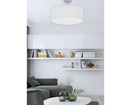 Textielplafondlicht "New York", klassieke plafondlamp met tekstbladen in wit, E27 -aansluiting, 40 cm diameter, geschikt voor de hele woonruimte