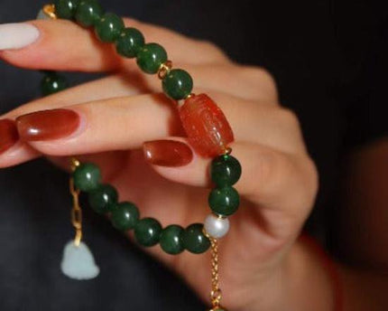 Hetian jade kralen Tibetaanse totemarmband